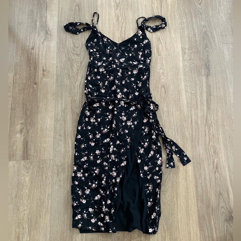 Bardot Black Floral Midi Off the Shoulder Dress, Size 6/Small